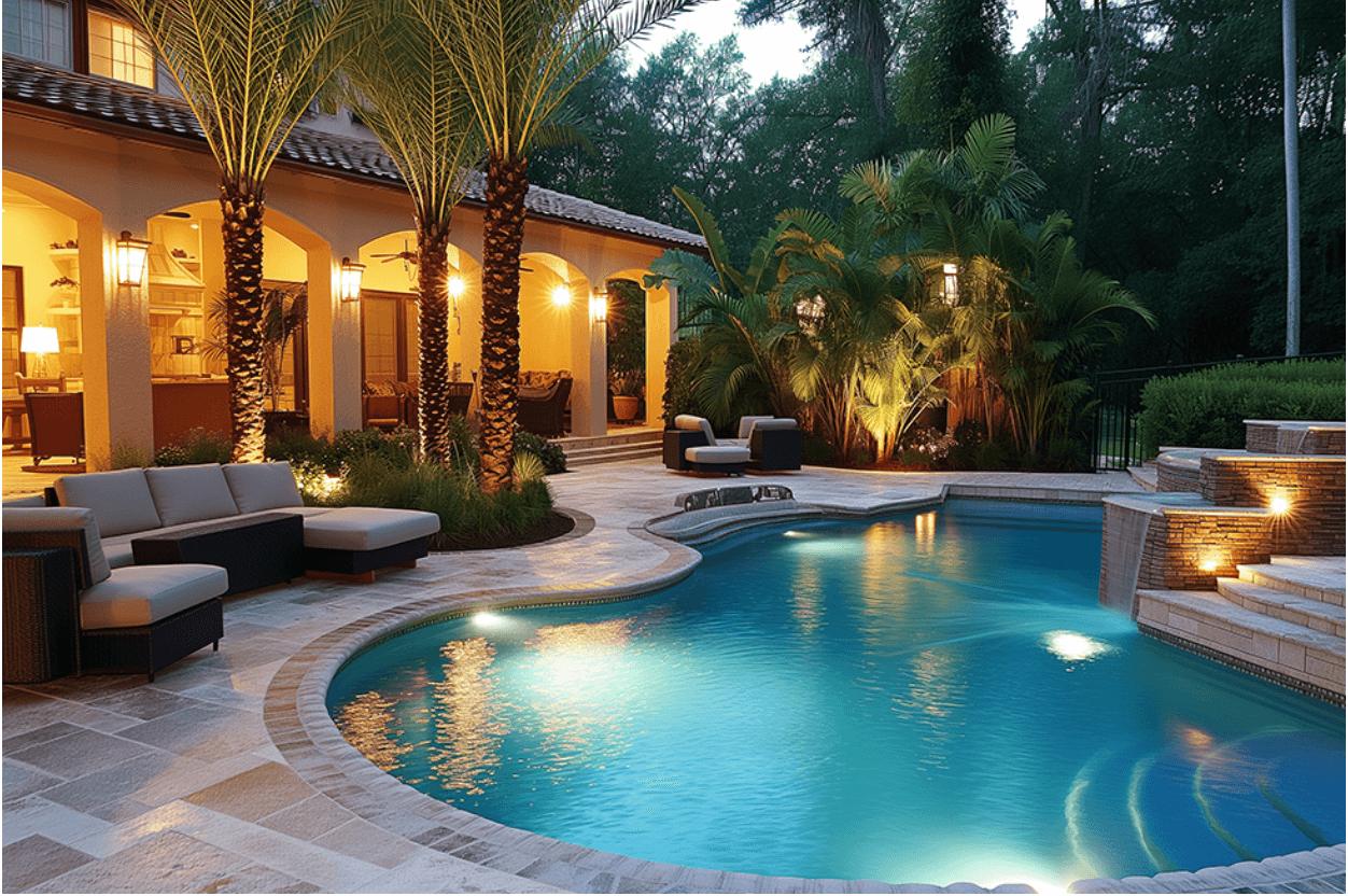 The backyard pool of a Boca Raton home after renovations by Living Water Pools